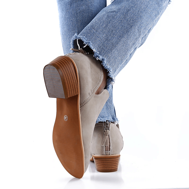 Women Orthopedic Ankle Boots Zipper Stacked Heel