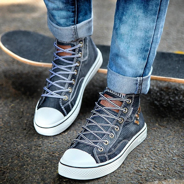 Women‘s Fashion Casual Denim Wear-Resistant High-Top Sneakers
