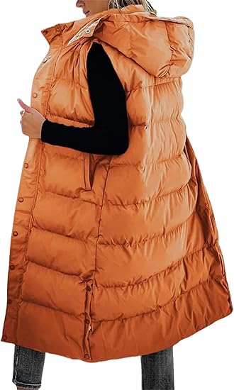 🔥 Women's Long Puffer Vest | Quilted Hood & Button Closure ❄️