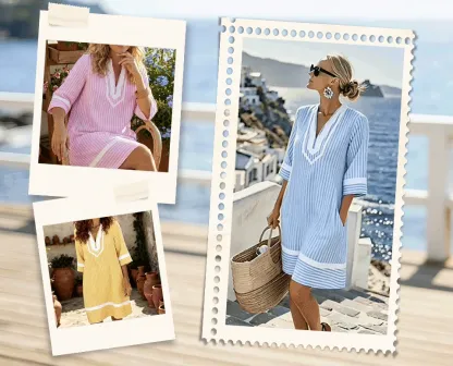 🏖️Summer Sale🔥 Boho V-Neck Short Sleeve Striped Dress