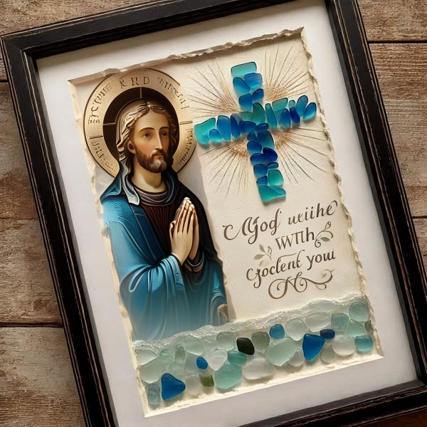 Jesus Sea Glass Art Decoration