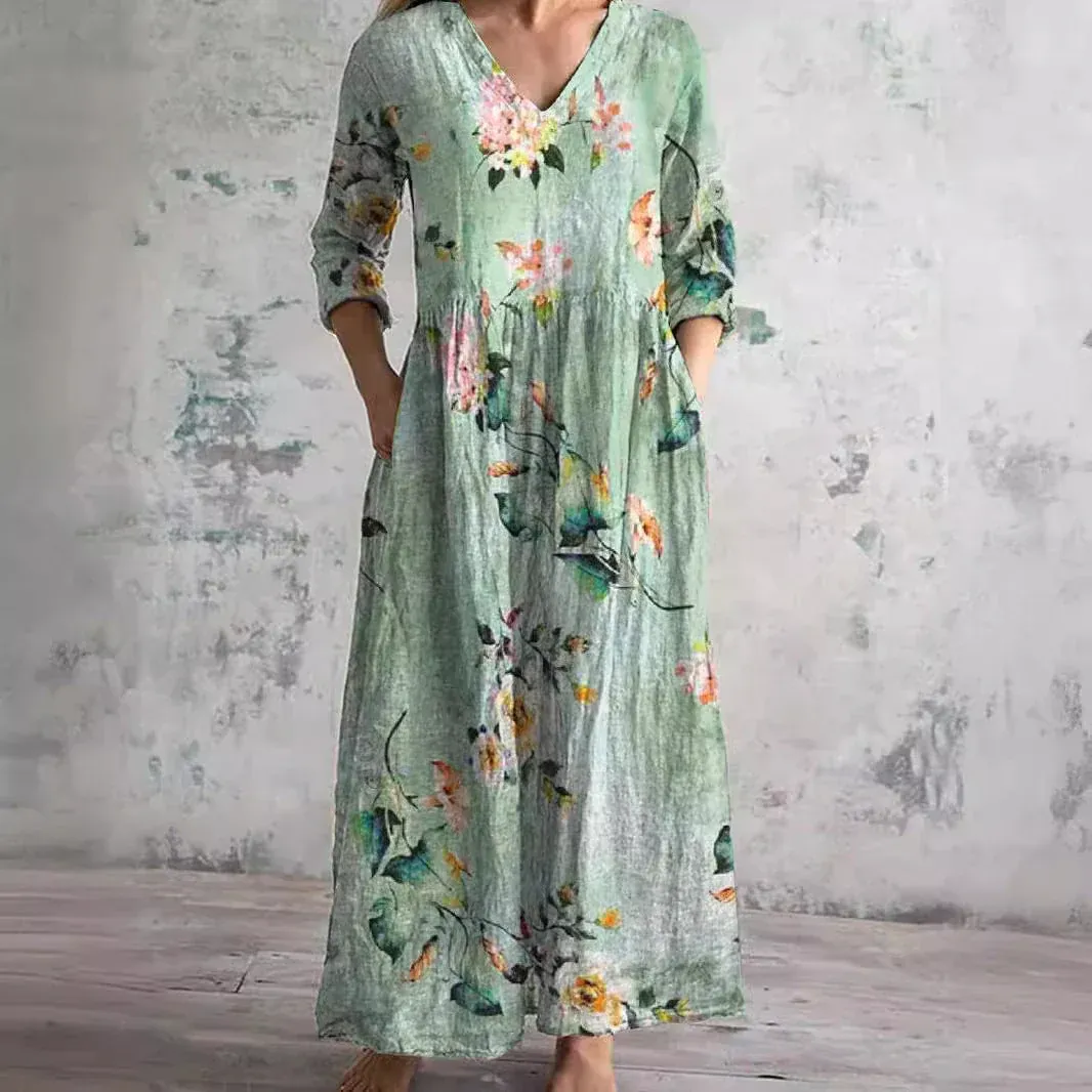 Women's Vintage Floral Print Casual Cotton Dress