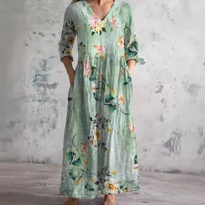 Women's Vintage Floral Print Casual Cotton Dress