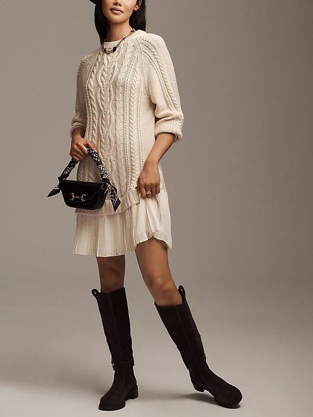 Women Crewneck Cable Knit Sweater Mini Dress (Buy 2 Free Shipping)