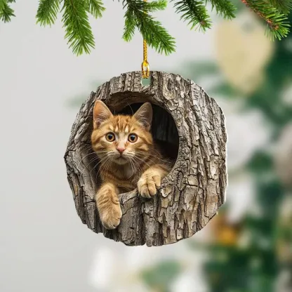 🎁❤️Forest Tree Hole Cat Ornament – ​​Cozy Forest Christmas Decoration