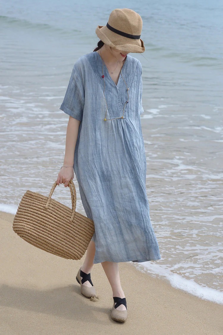 Women's Solid Color Loose Cotton Linen Long Dress