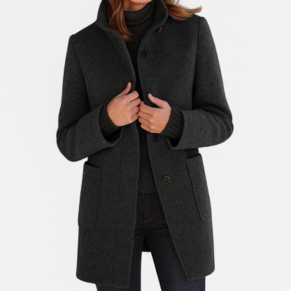 Women's elegant stand-collar wool winter coat
