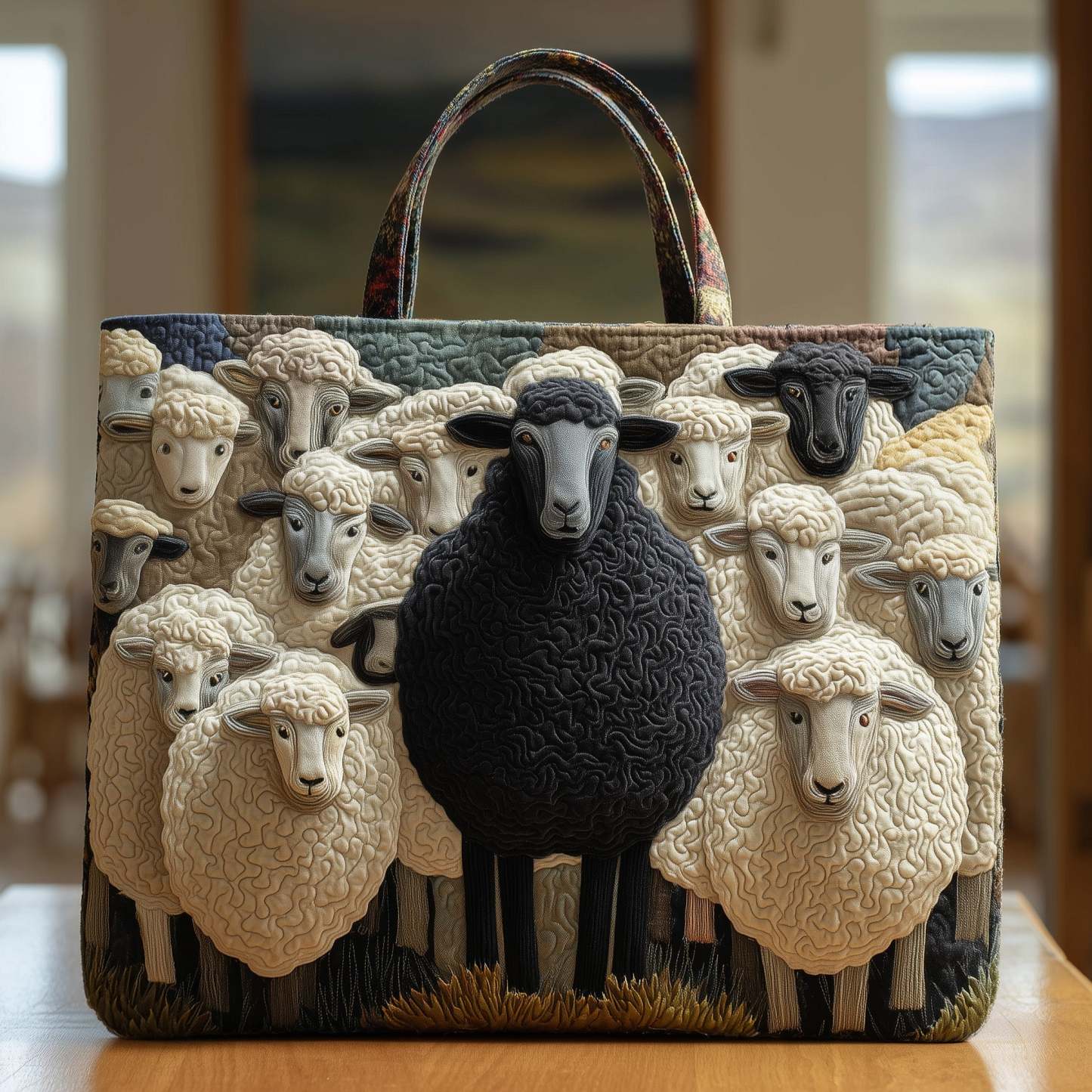 Fluffy Happy Sheep Quilted Tote Bag GFTOHD8653