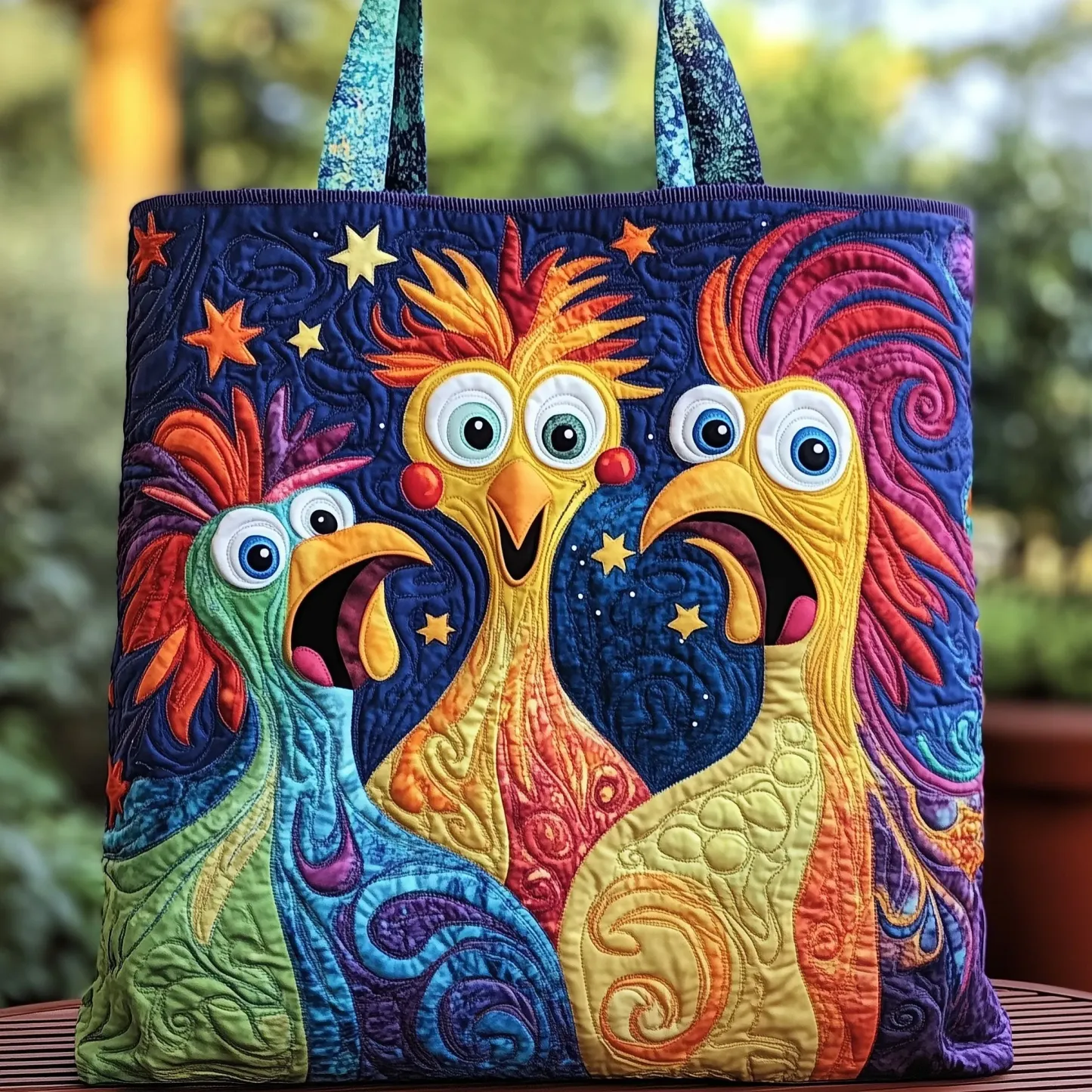 Funky Chicken Quilted Tote Bag