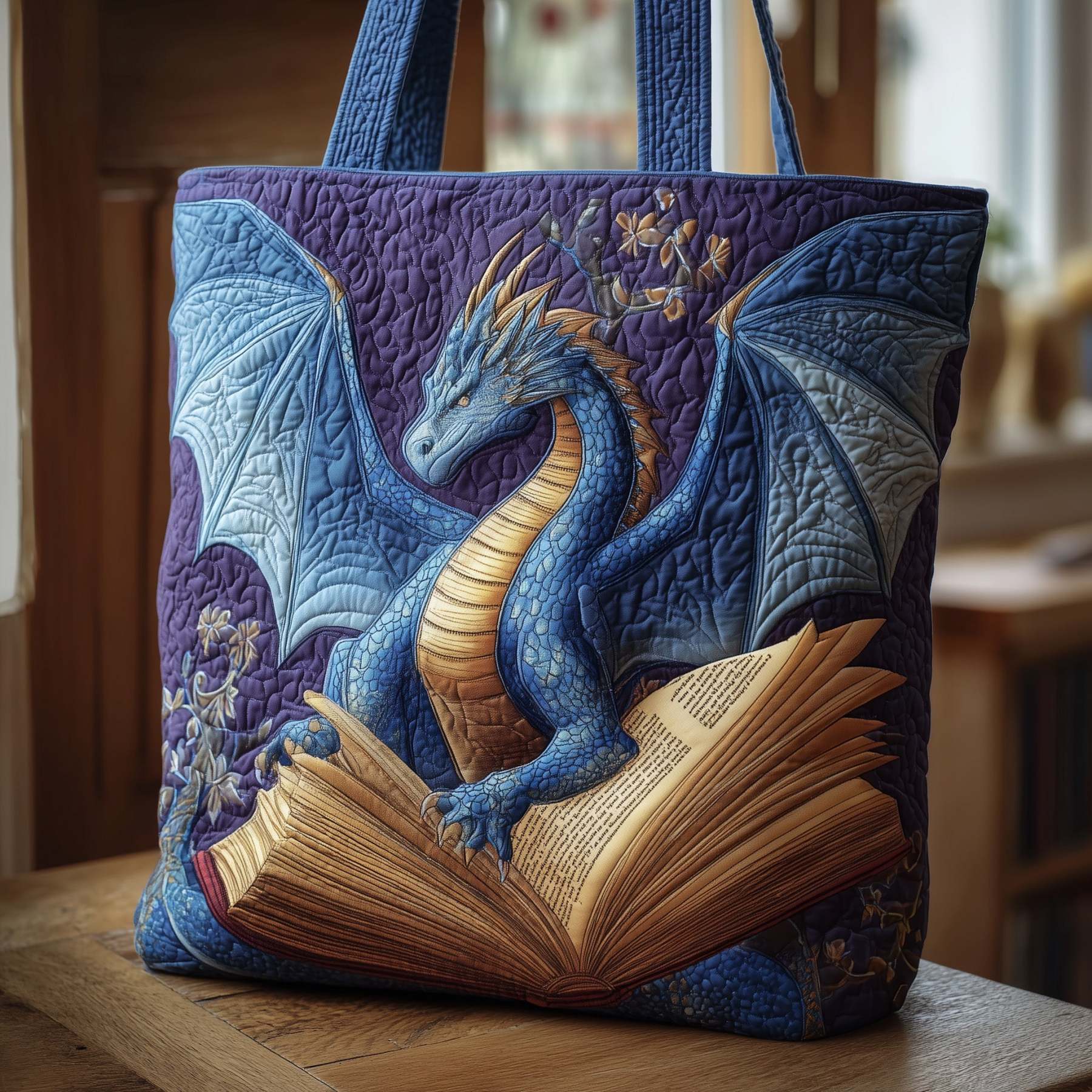 Bookworm Dragon Quilted Tote Bag GFTONL5738
