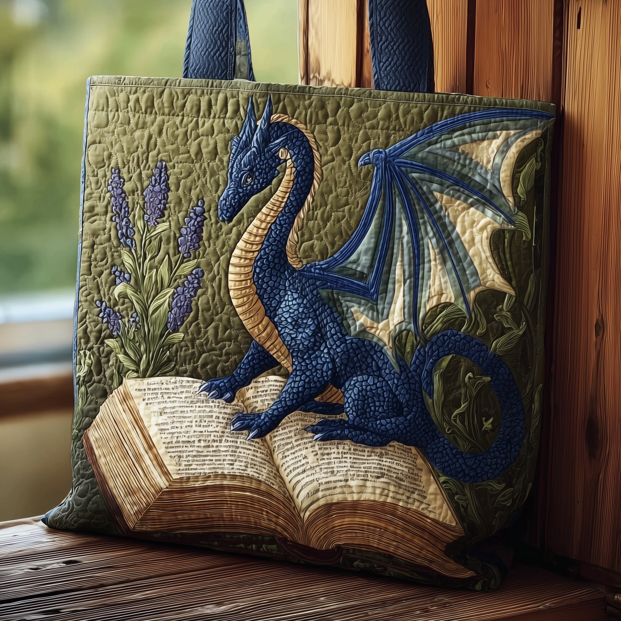 Rustic Bookish Dragon Quilted Tote Bag GFTONL5739