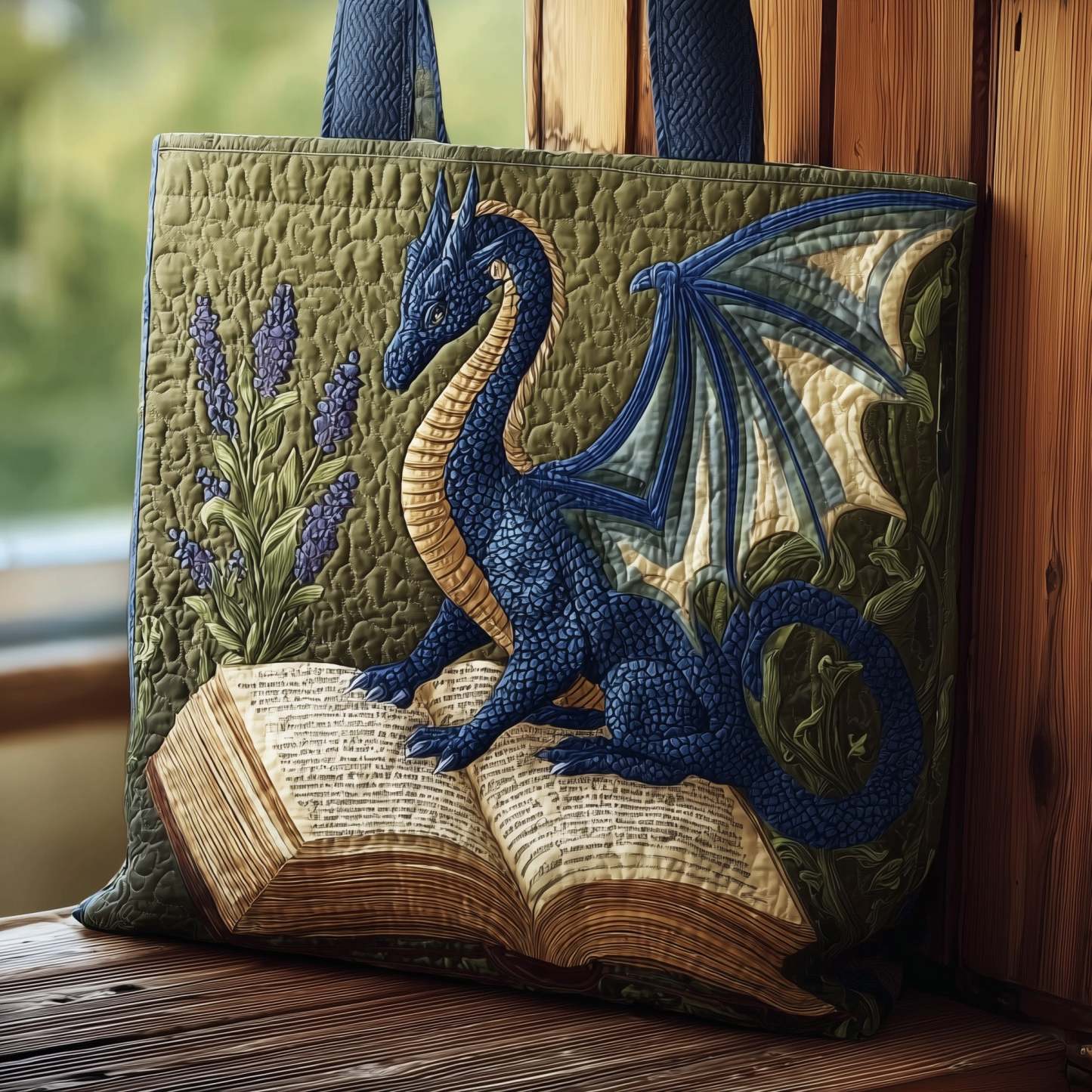 Rustic Bookish Dragon Quilted Tote Bag GFTONL5739