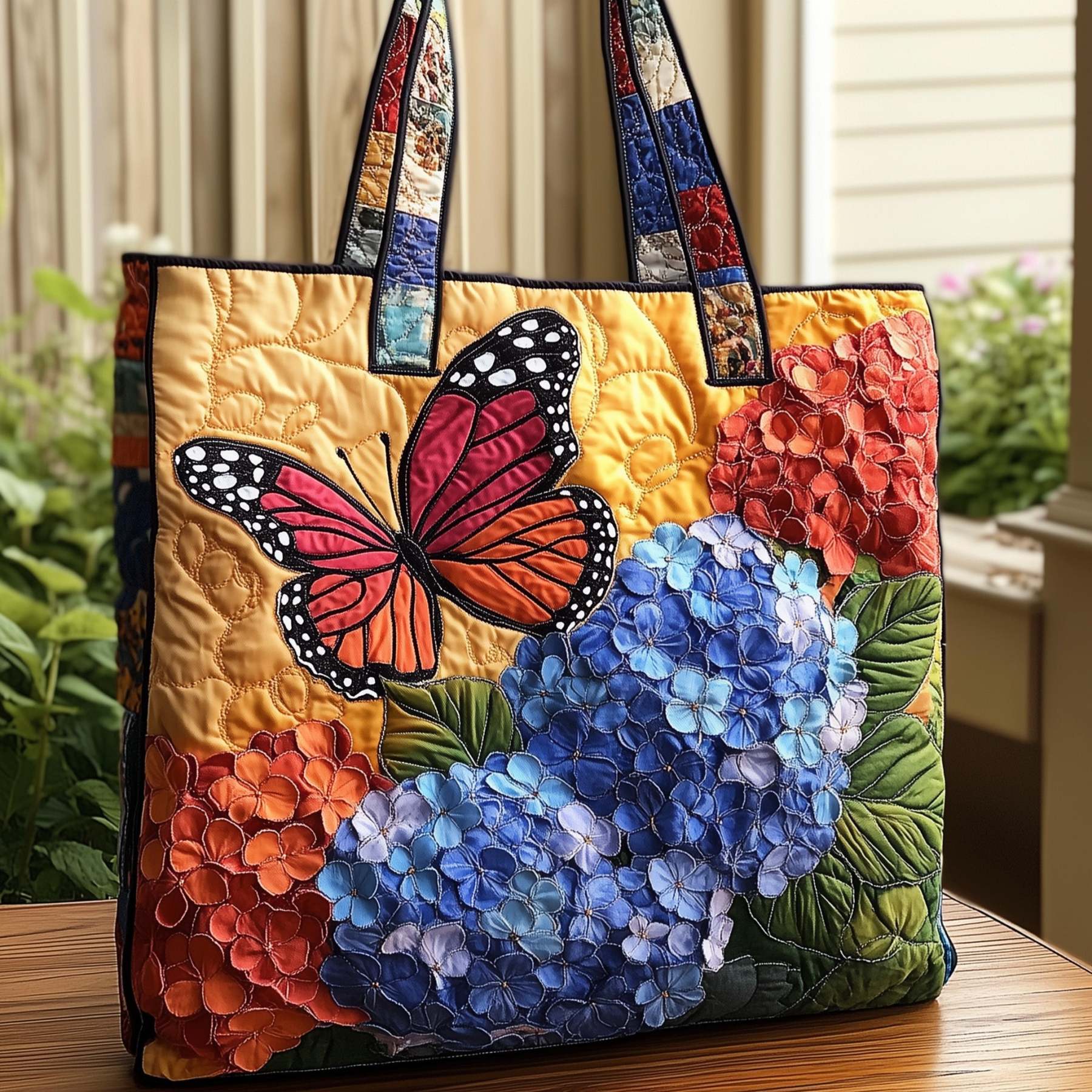 Hygrangea Butterfly Quilted Tote Bag GFTONT900