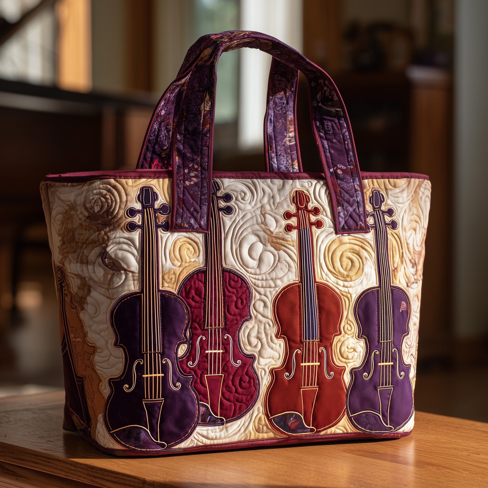 Elegant Violin Quilted Tote Bag GFTOTL3809