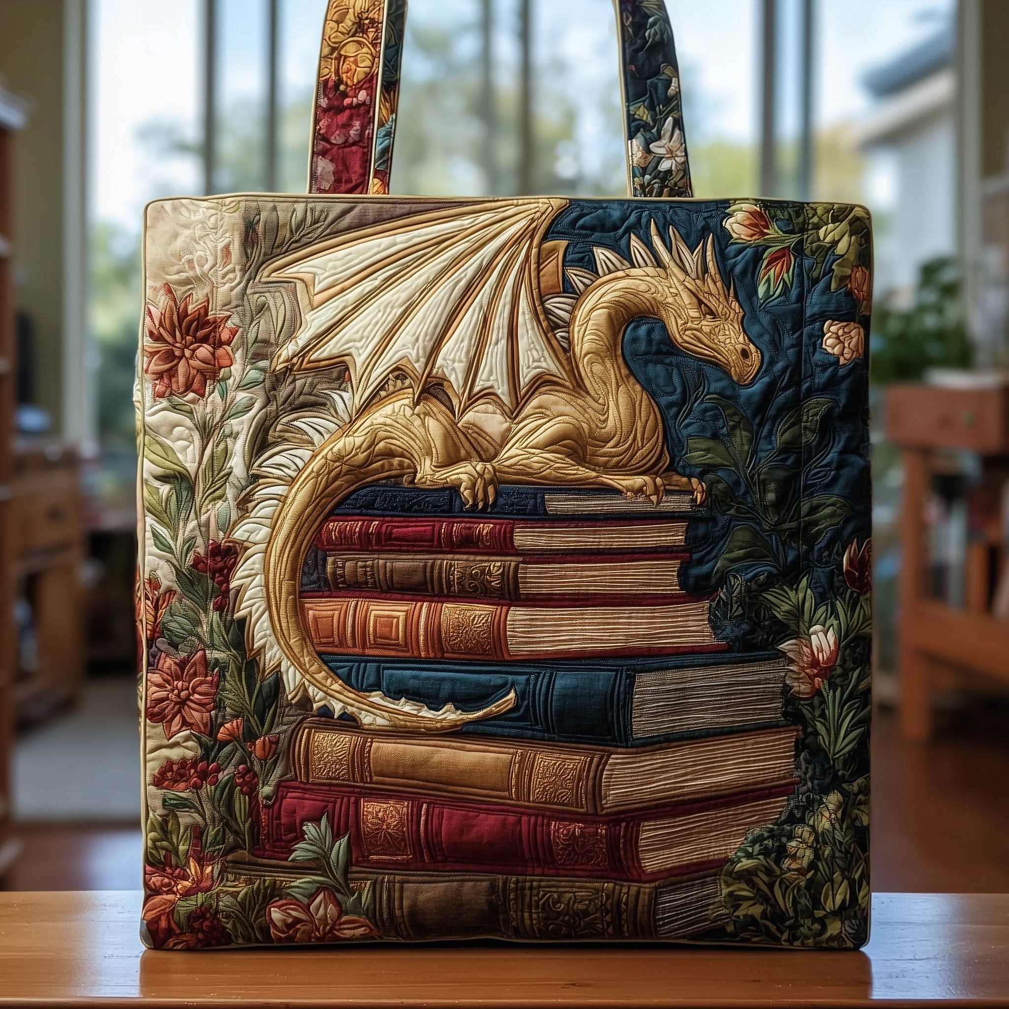 Book Dragon Quilted Tote Bag GFTOTL4020