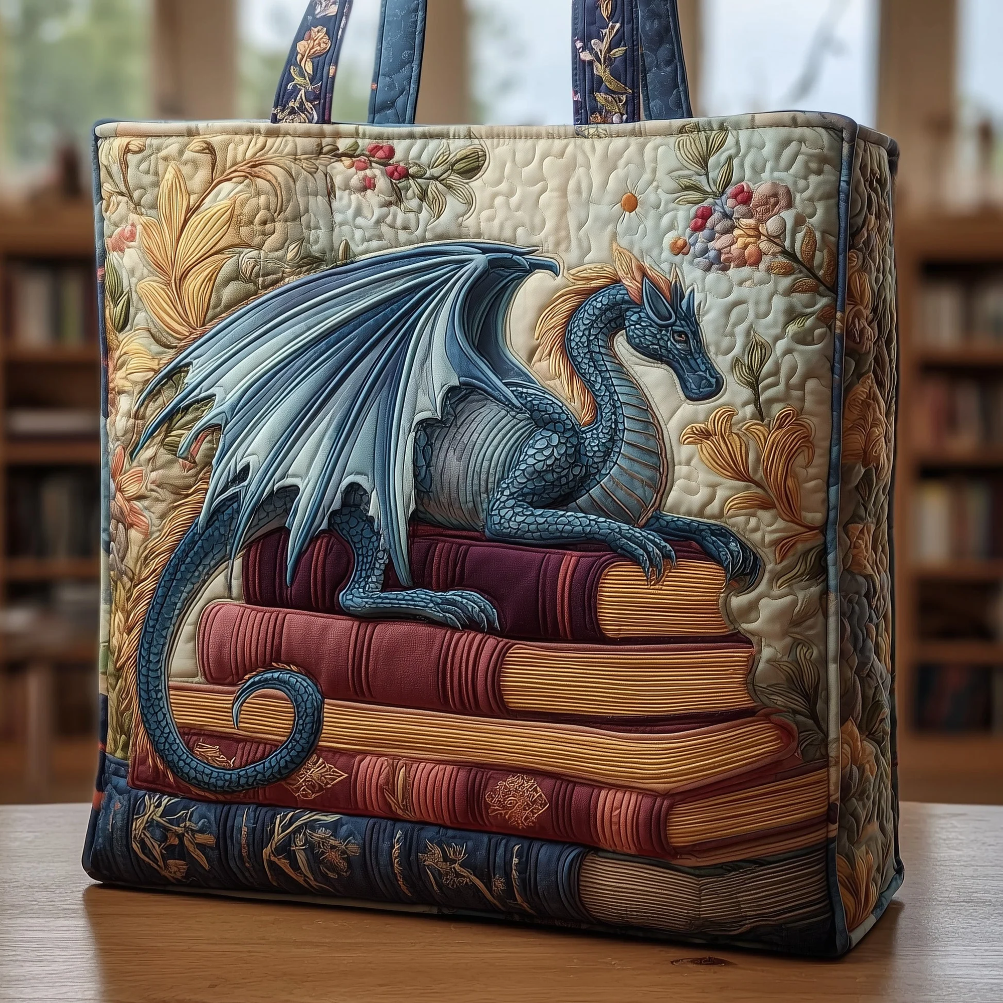 Book Dragon Quilted Tote Bag GFTOTL4021