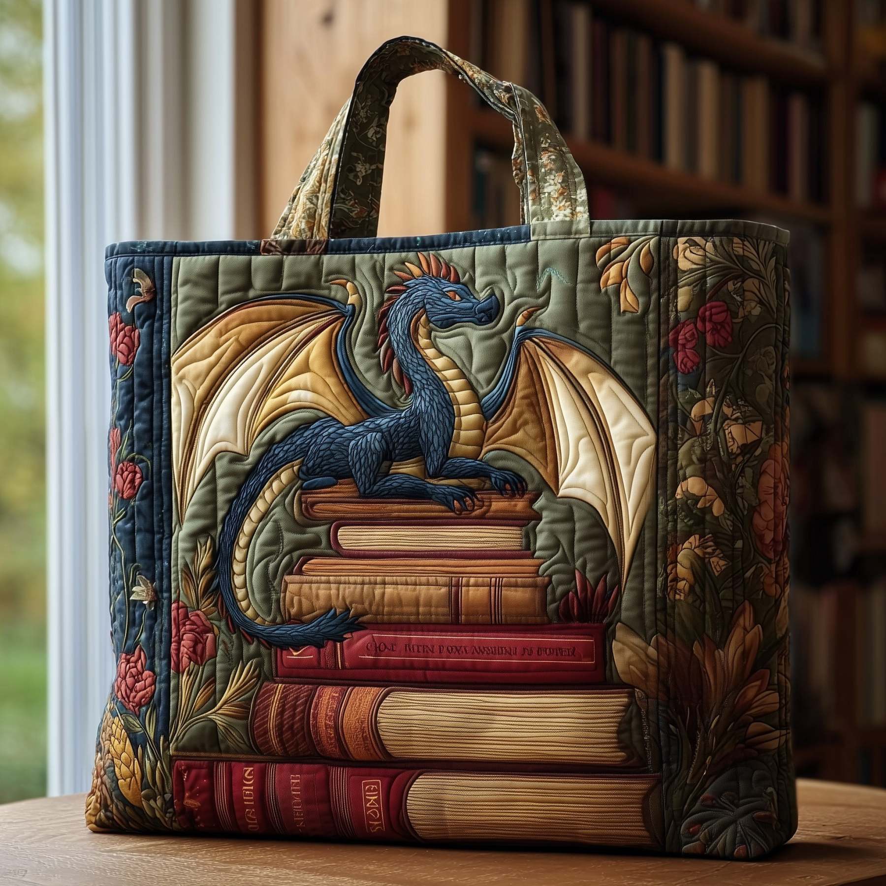 Book Dragon Quilted Tote Bag GFTOTL4022
