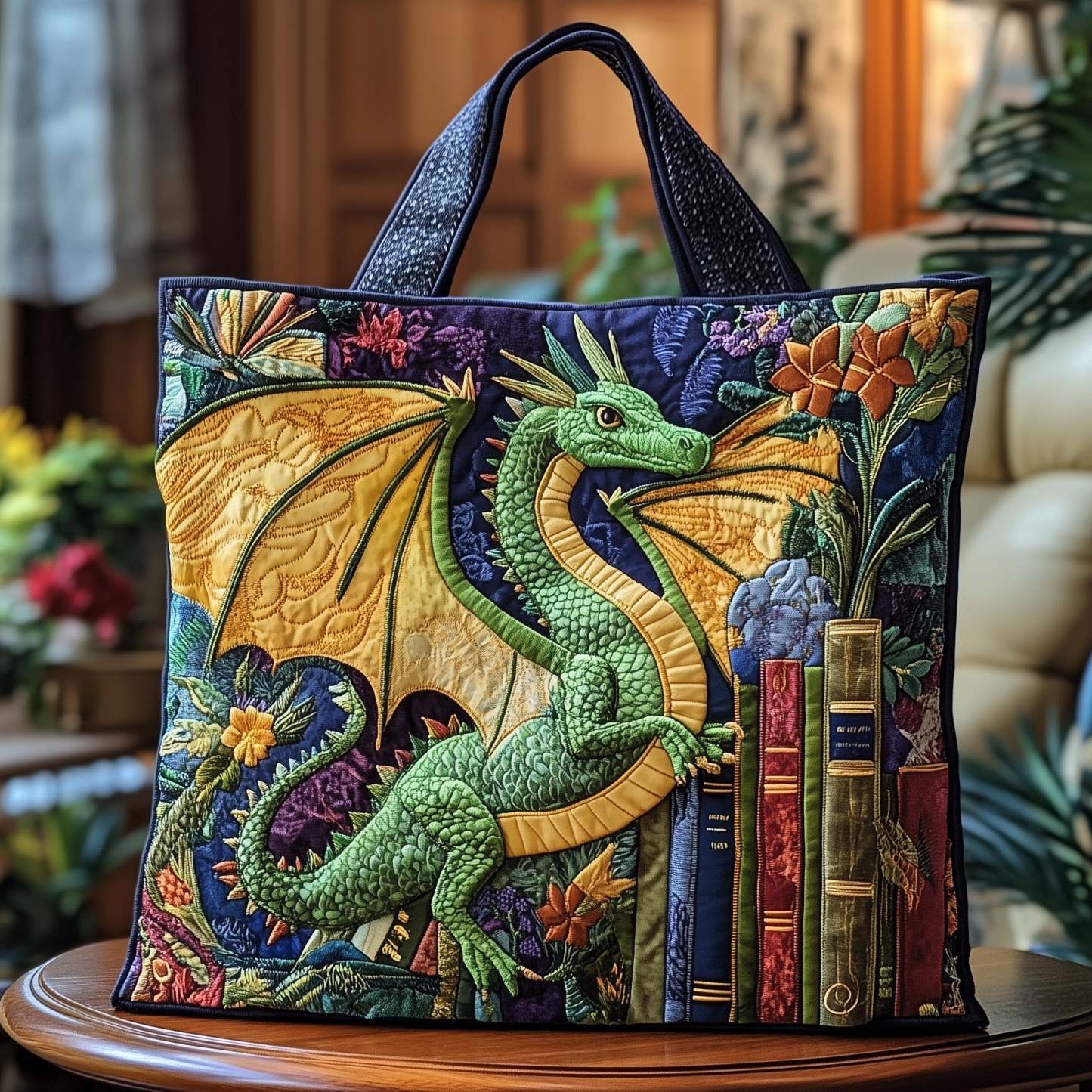 Literary Dragon Quilted Tote Bag GFTOTP8981