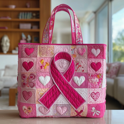 Breast Cancer Ribbon Quilted Tote Bag GFTOTP9384