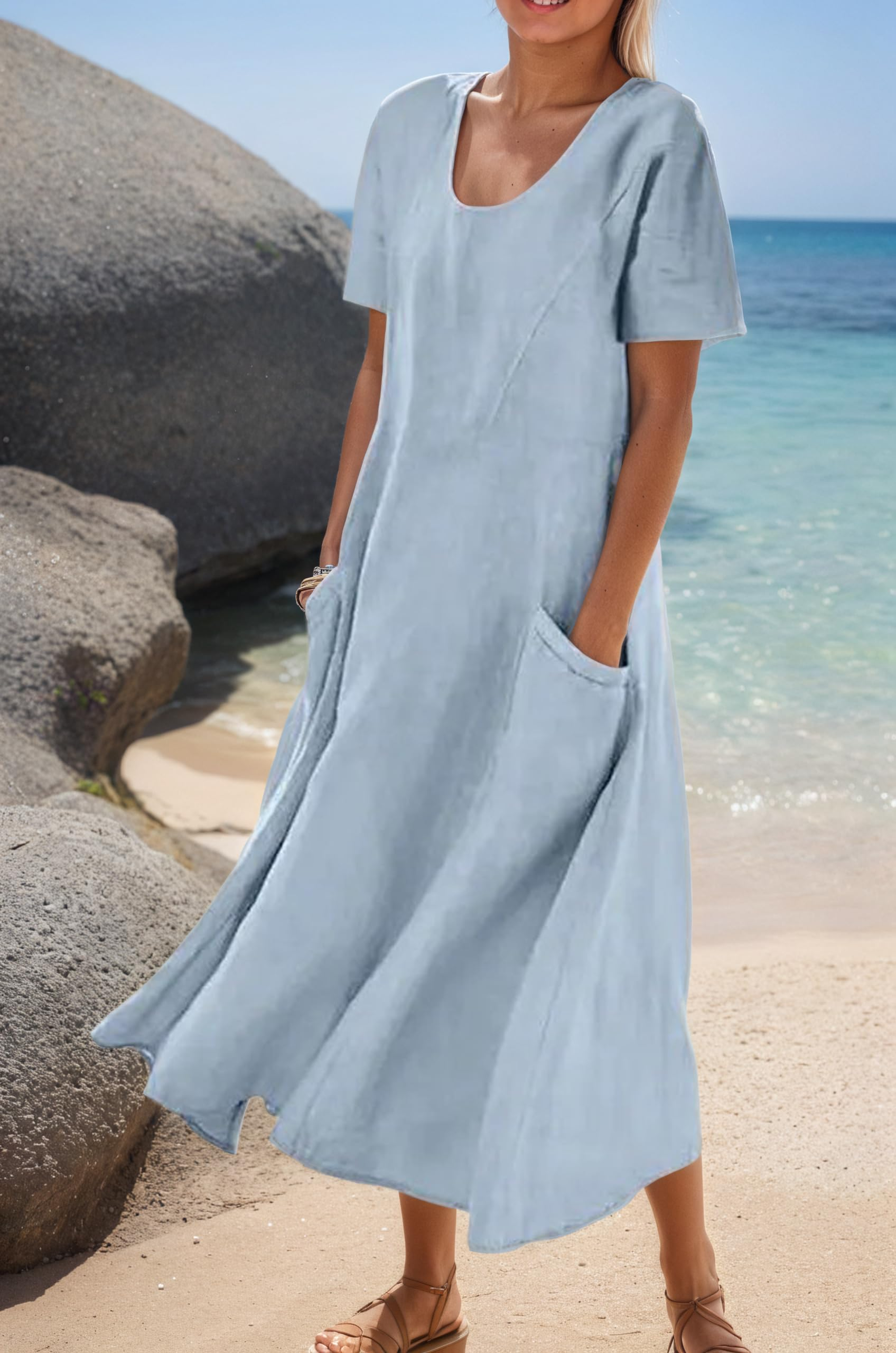 Women's Short-Sleeved Printed Long Dress