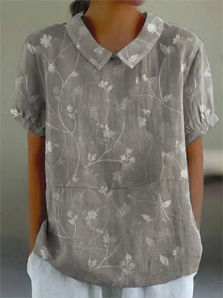 Women's Retro Floral Print Cotton Linen Casual Shirt