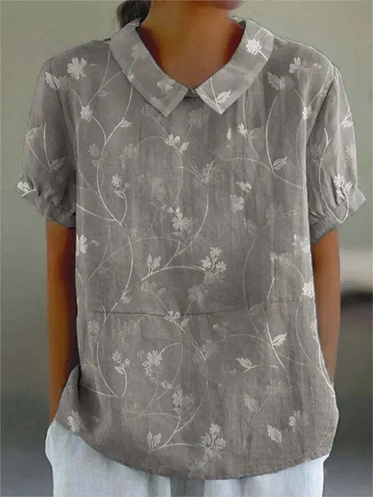 Women's Retro Floral Print Cotton Linen Casual Shirt