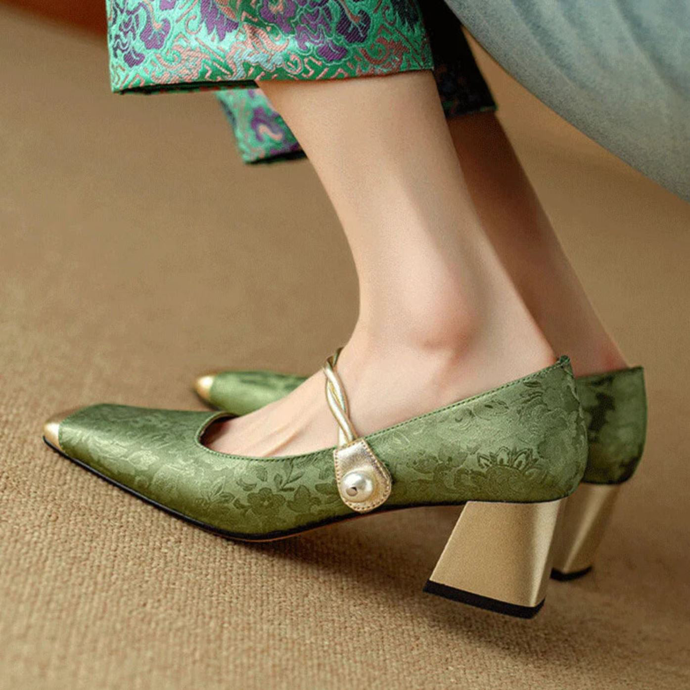 French Lux Embossed Silk Heels