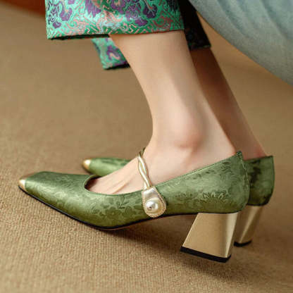 French Lux Embossed Silk Heels