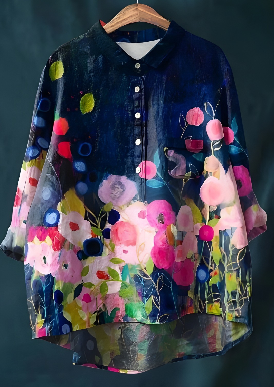 Women's Simple Colorful Flat Print Casual Cotton And Linen Shirt