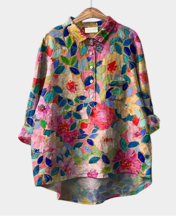 Women's Simple Colorful Flat Print Casual Cotton And Linen Shirt