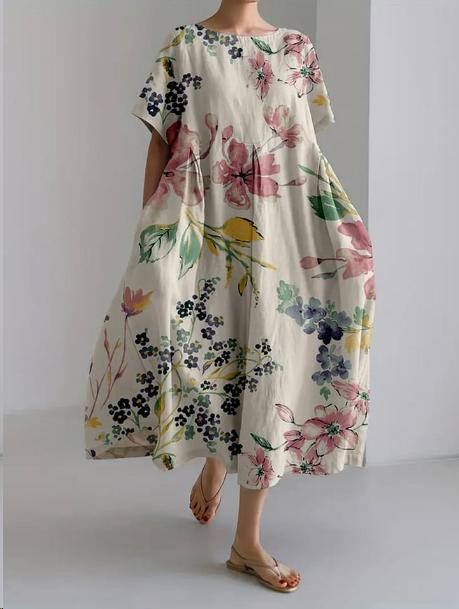 Casual Art Linen Blend Maxi Dress
