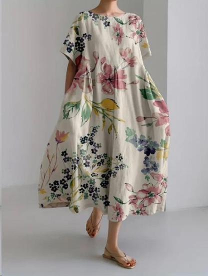 Casual Art Linen Blend Maxi Dress