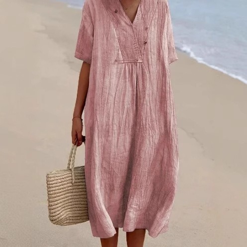 Women's Solid Color Loose Cotton Linen Long Dress