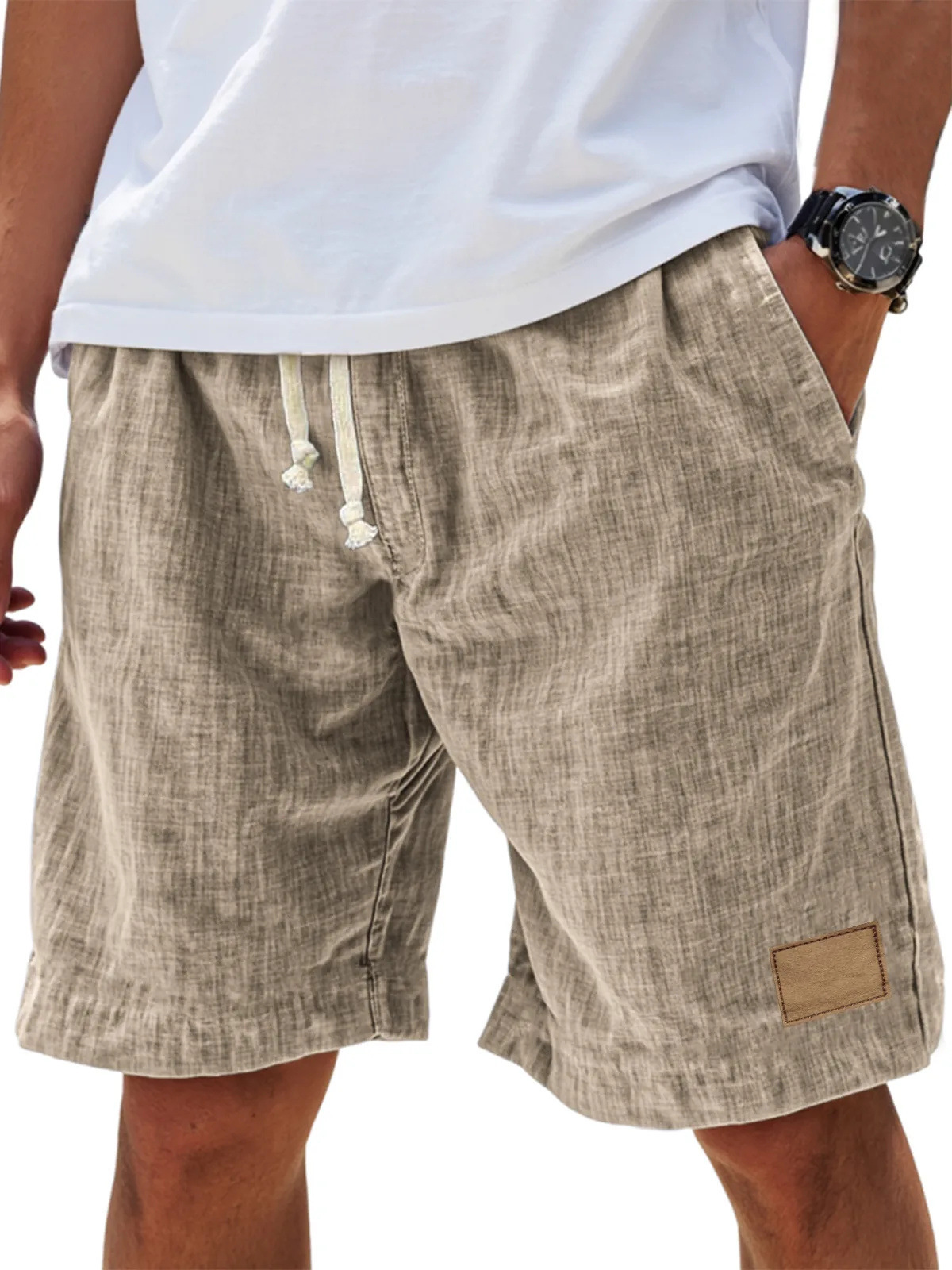Men's Linen Comfort Embroidered Flat Seam Pockets Breathable Beach Everyday Shorts