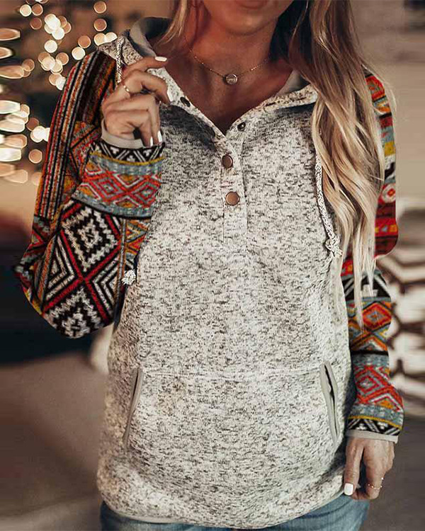 Women Retro Printed Pullover Hoodie, Casual Retro Floral Print Hooded Sweatshirt