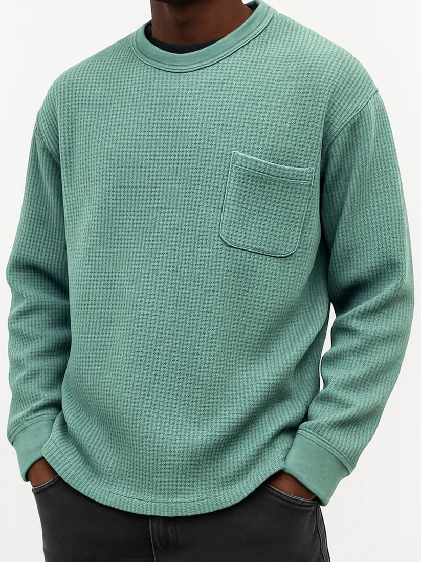 50%off Black Friday Early Sale - Men's Casual Solid Color Waffle Long Sleeve Sweatshirt