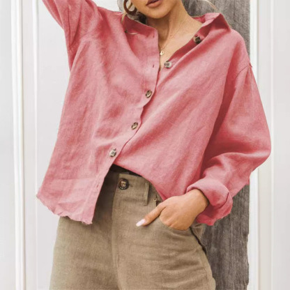 Ladies Loose Casual Long Sleeve Linen Shirt