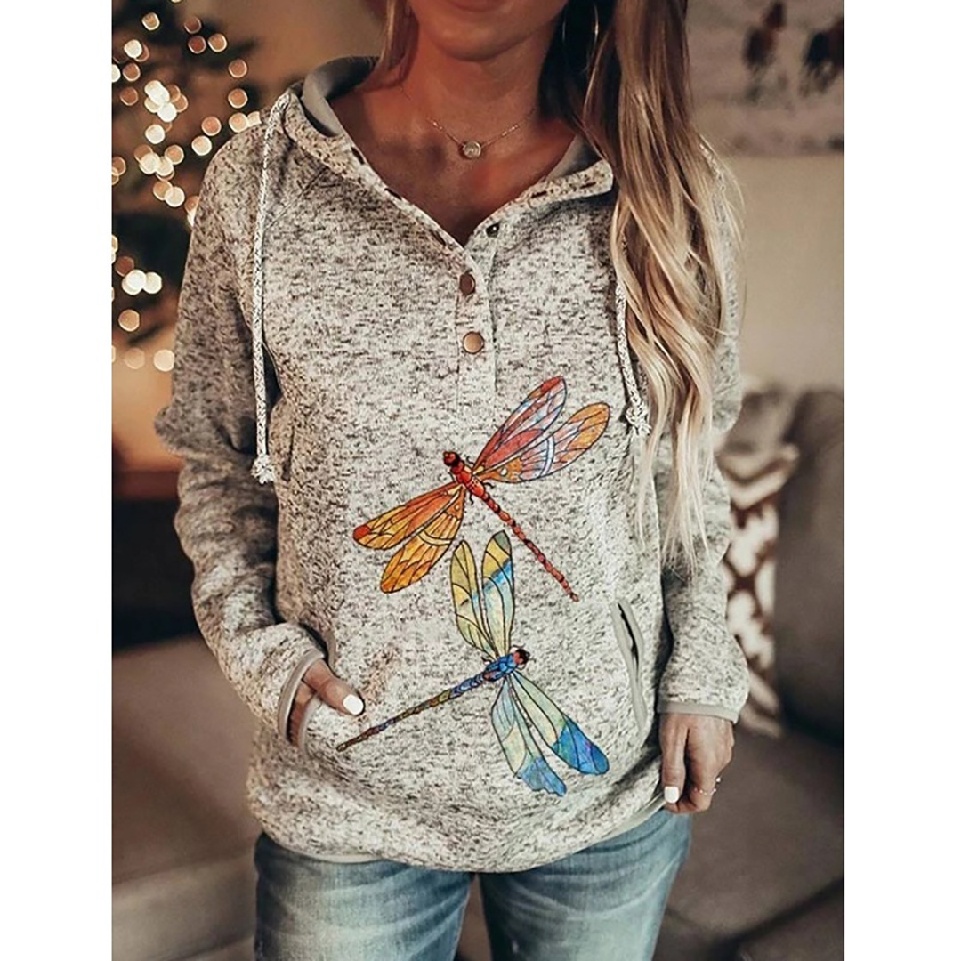 Women Retro Printed Pullover Hoodie, Casual Retro Floral Print Hooded Sweatshirt
