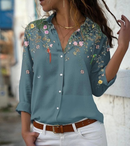 Ladies Loose Casual Long Sleeve Linen Shirt