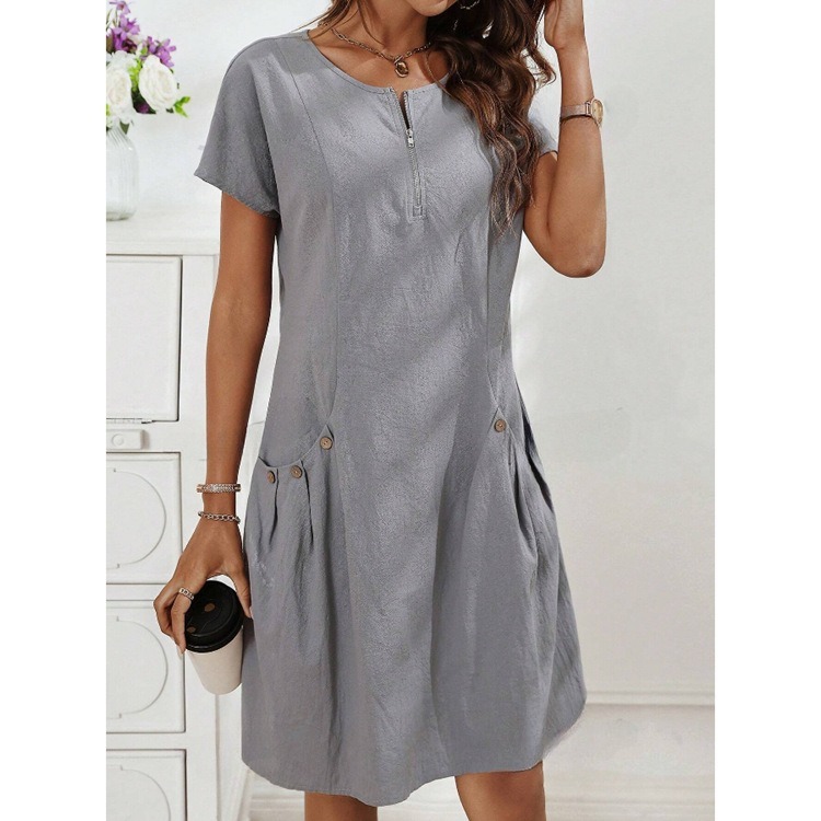Women's Zip-Front Round Neck Dress