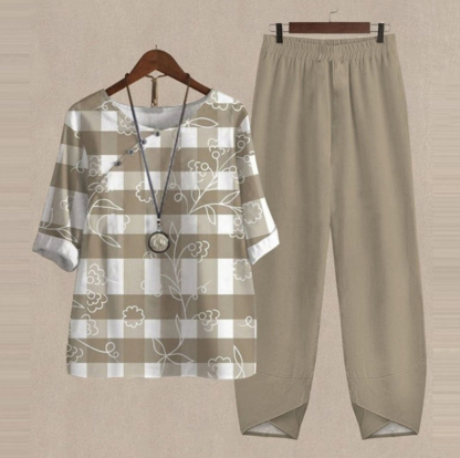 Women's Floral Leaf Two-Piece Set Light Blue Casual Summer Top with Pants