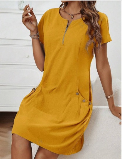 Women's Zip-Front Round Neck Dress