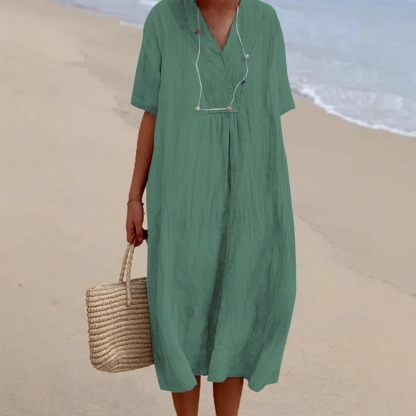 Women's Solid Color Loose Cotton Linen Long Dress