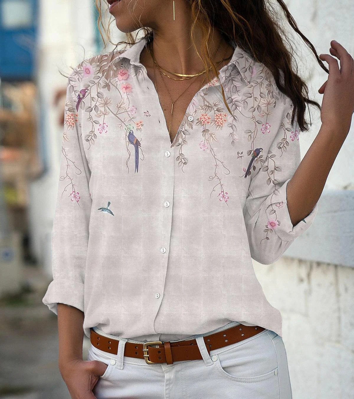 Ladies Loose Casual Long Sleeve Linen Shirt