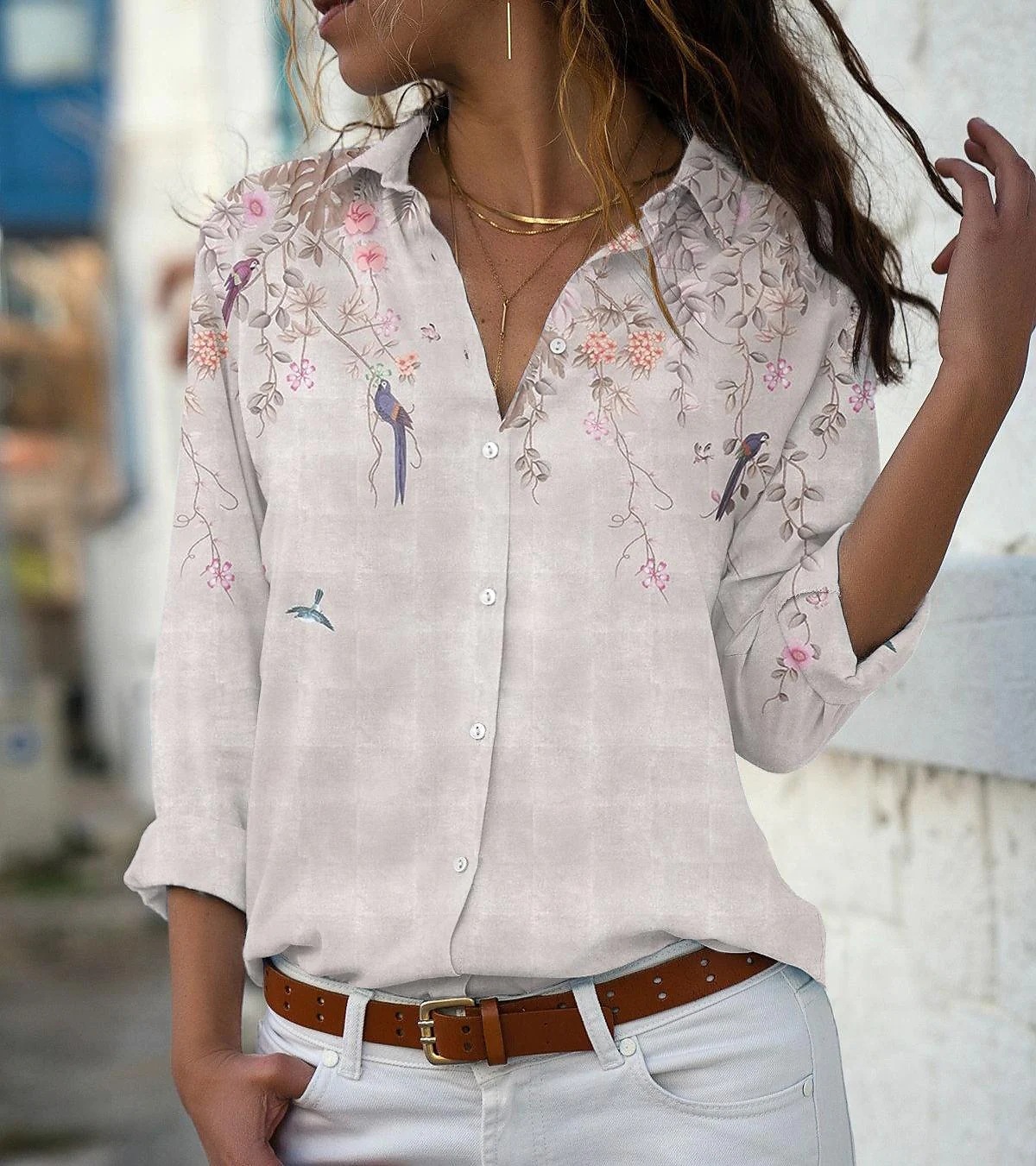 Ladies Loose Casual Long Sleeve Linen Shirt