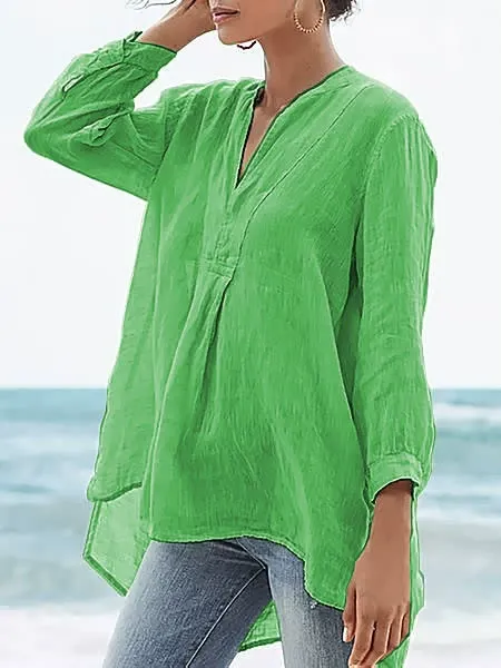 Fashion Linen Solid Color Loose Shirt - S/5XL