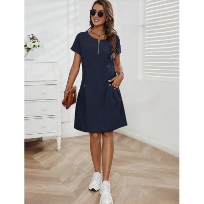 Women's Zip-Front Round Neck Dress