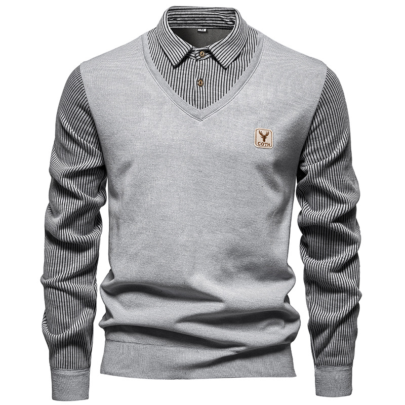 Men's Winter Warm Knit Shirt Collar Pullover 2 in 1