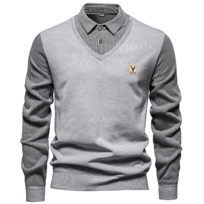 Men's Winter Warm Knit Shirt Collar Pullover 2 in 1