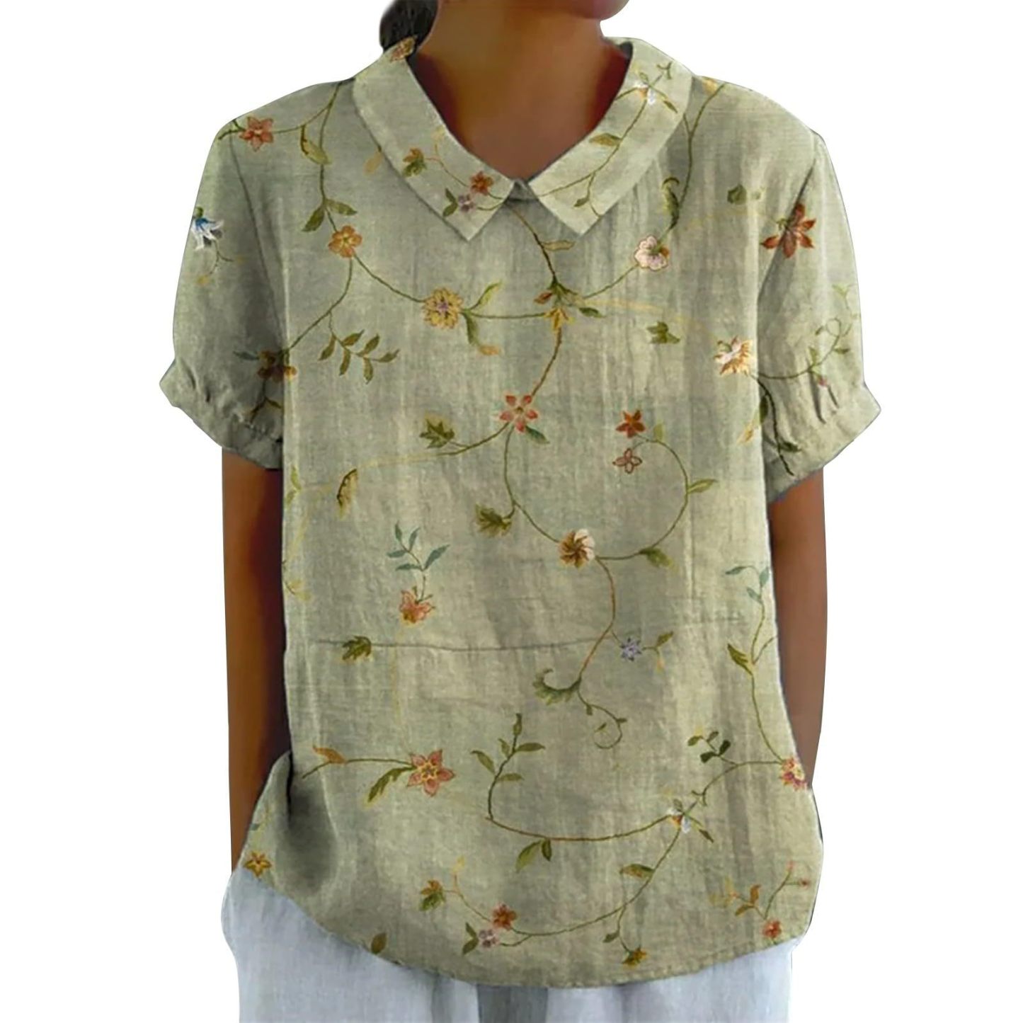 Women's Retro Floral Print Cotton Linen Casual Shirt